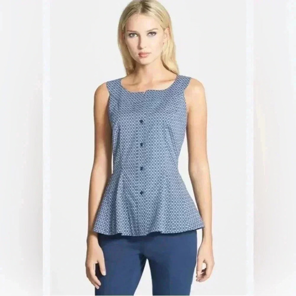 Lafayette 148 Sleeveless Peplum Collared Button Up Blouse - Picture 1 of 10